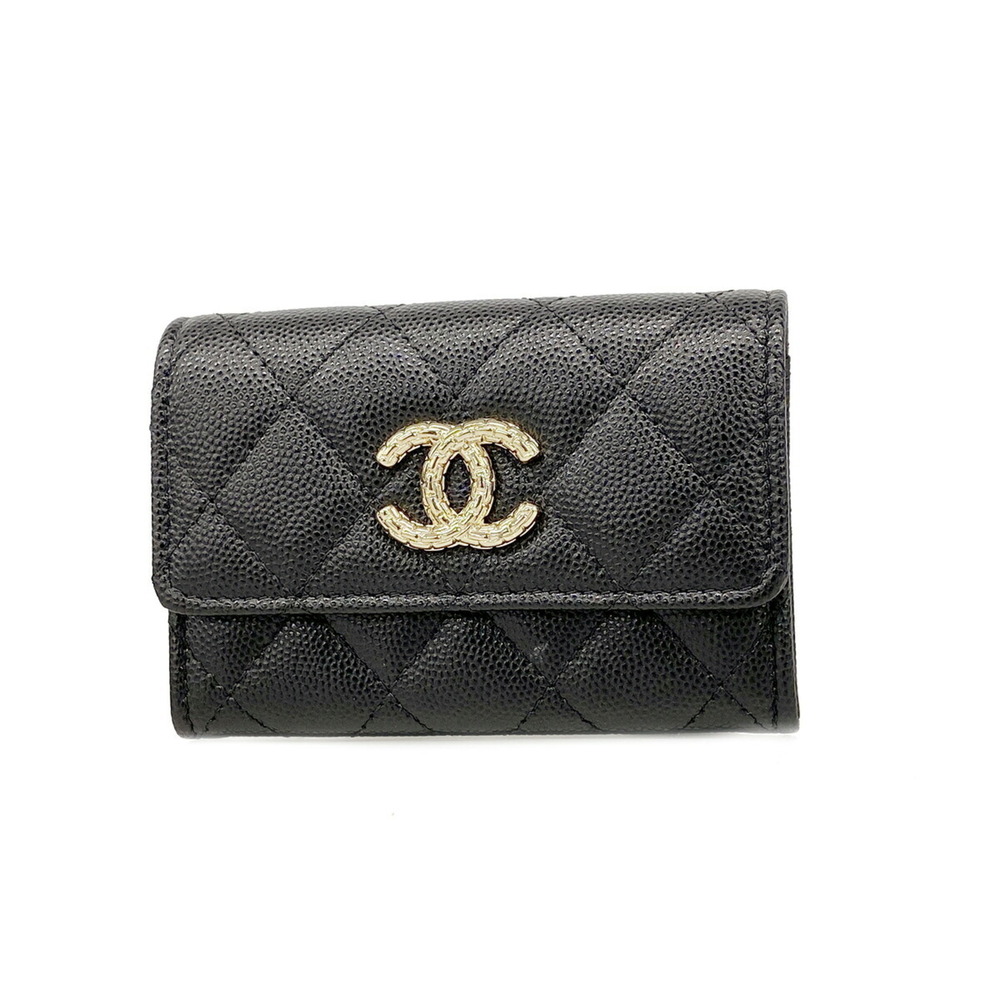Chanel Matelassé Caviar Leather Wallet/Coin Case, Black, Women's, OP025355